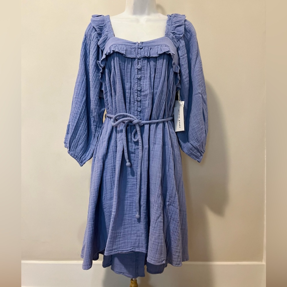APIECE APART VA BENE Blue Cornflower Cotton Crepe Washable Mini Dress 0/XS-S